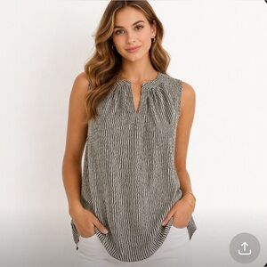 Jones New York Navy and White Striped Sleeveless Shell Top